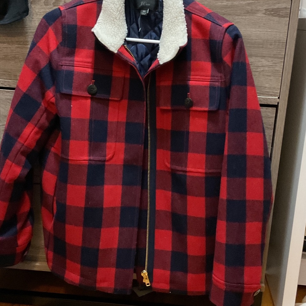 J. Crew Red and Navy Plaid Shirt Jacket